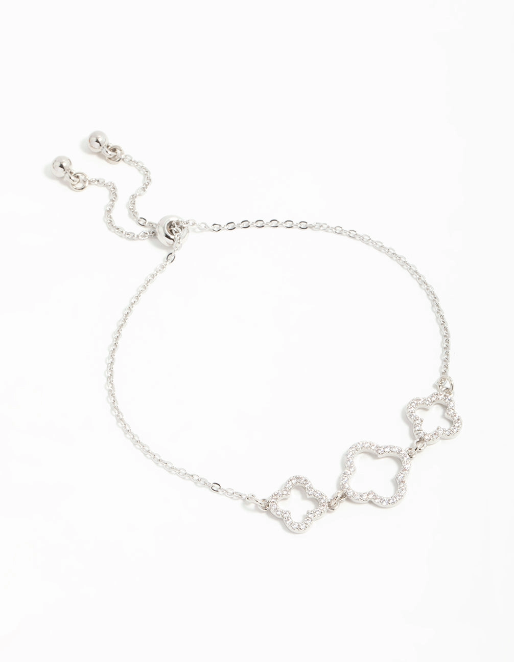 Silver Cubic Zirconia Flower Trio Toggle Bracelet Soft Finish Effortless Glimmer