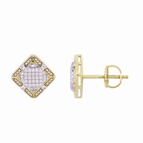 LADIES EARRINGS 0.33CT ROUND/BAGUETTE DIAMOND 10K YELLOW GOLD Lustrous Touch Unique Radiance