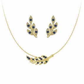Flawless Style Couture Botanical Foliage Lab Grown Sapphire Necklace And Earring Set
