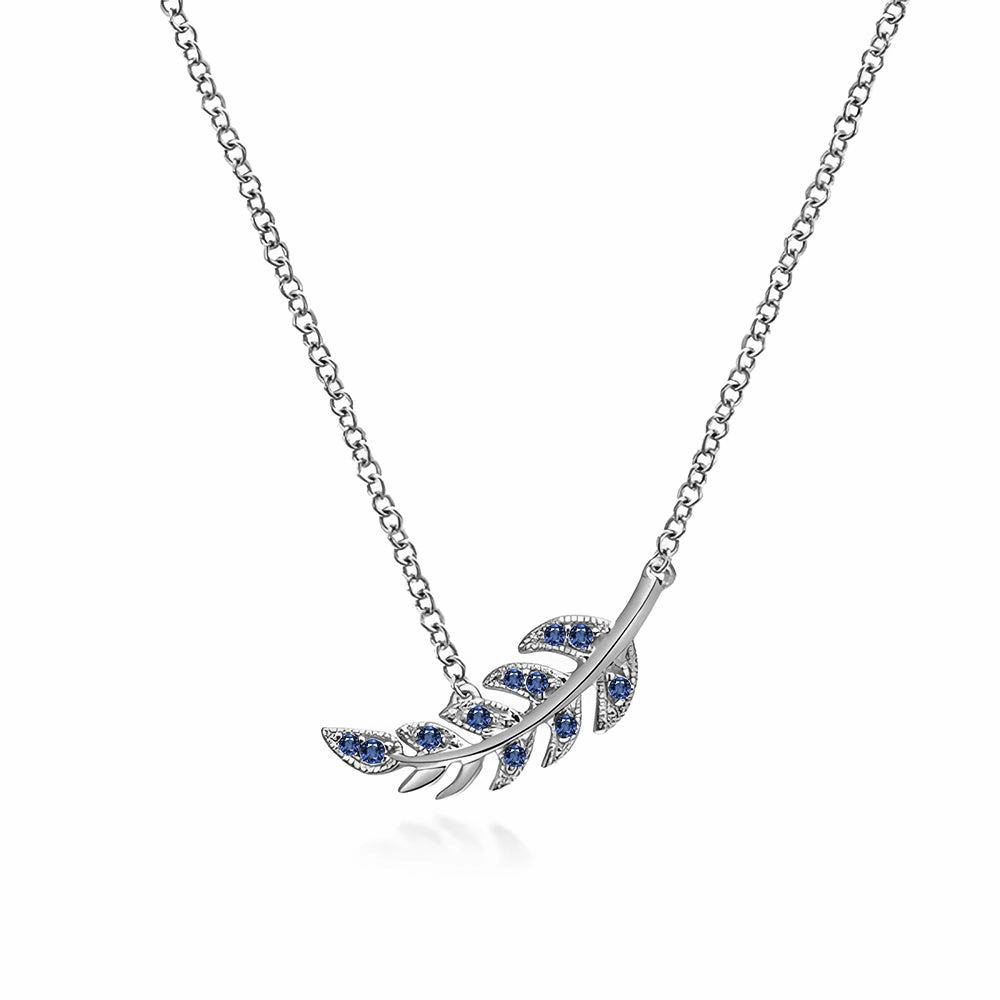 Couture Botanical Foliage Lab Grown Sapphire Necklace Special Day Distinctive Detailing