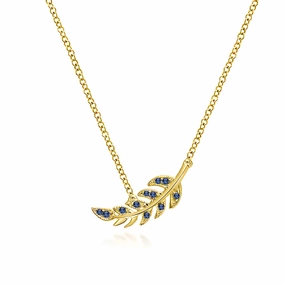 Couture Botanical Foliage Lab Grown Sapphire Necklace Premium Look Vintage Detail