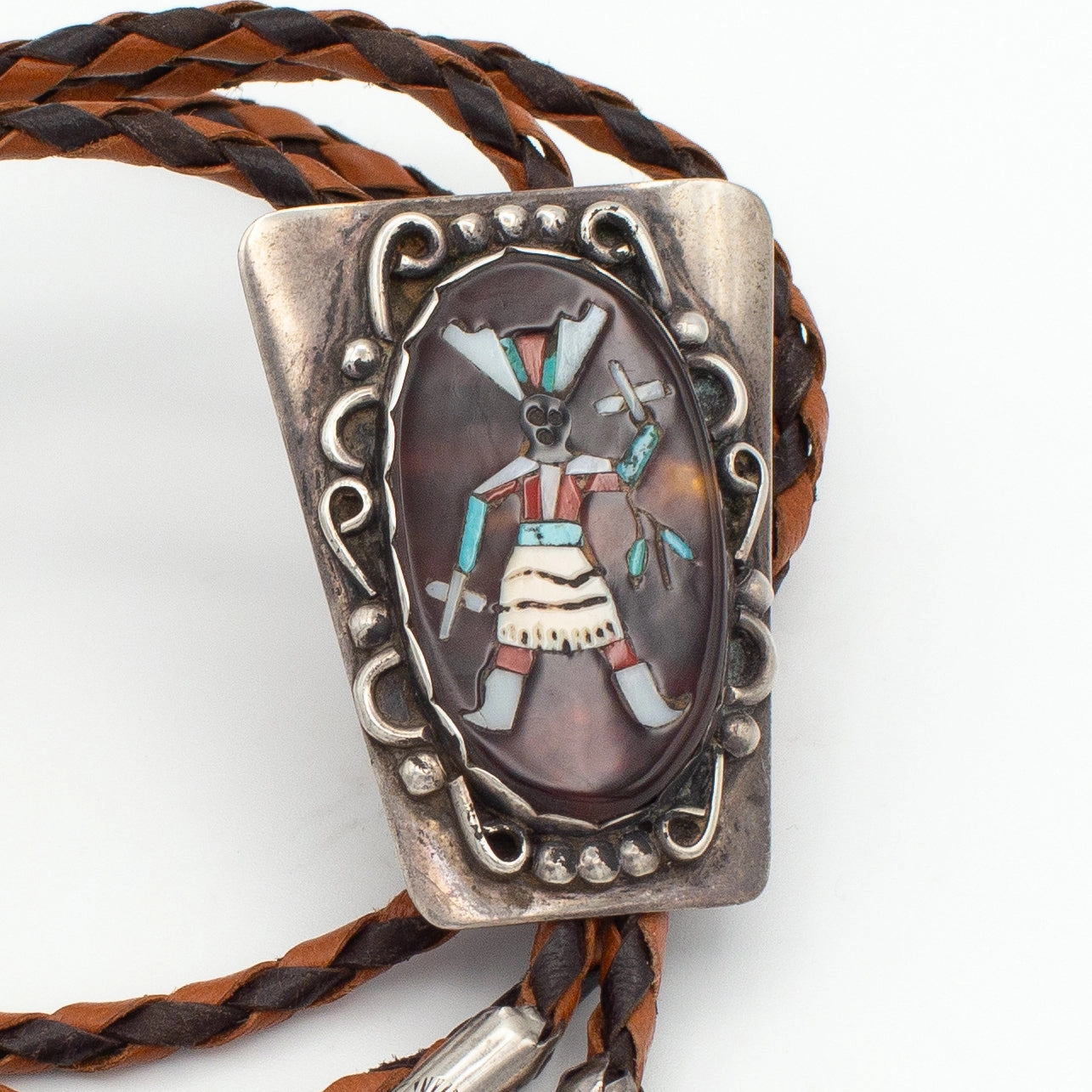 Seasonal Gift Street Accent Roy Vandaver Navajo Handmade Sterling Silver Multi-Inlay Bolo Tie (Set with Zuni Inlay)