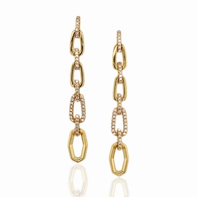 Stylish Craft Cozy Look Gold Plated Sterling Silver CZ Chain Link Earrings