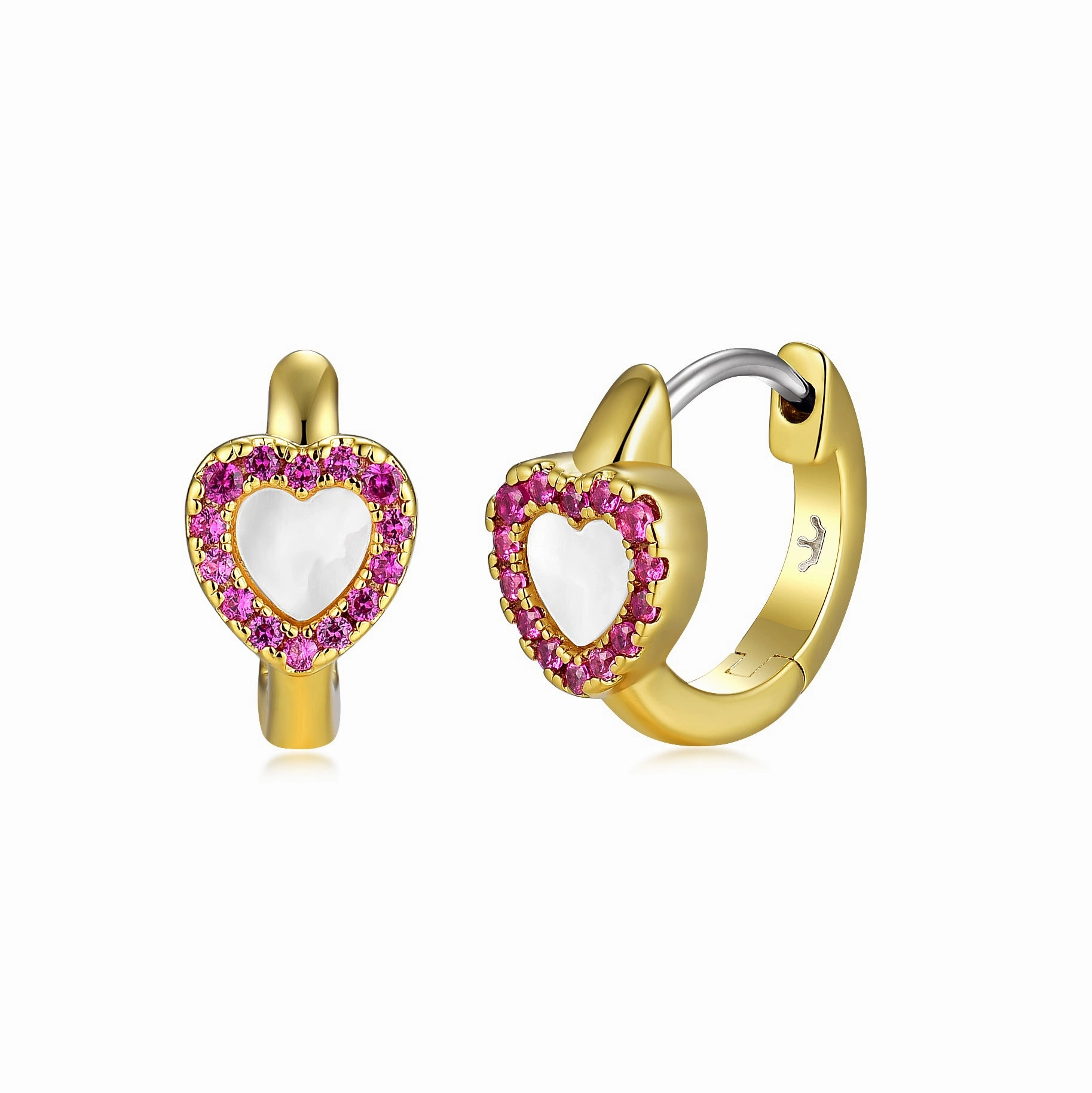 Gold Plated Surgical Steel Mother of Pearl Heart or Flower on Huggie Earring Romantic Set Silken Touch
