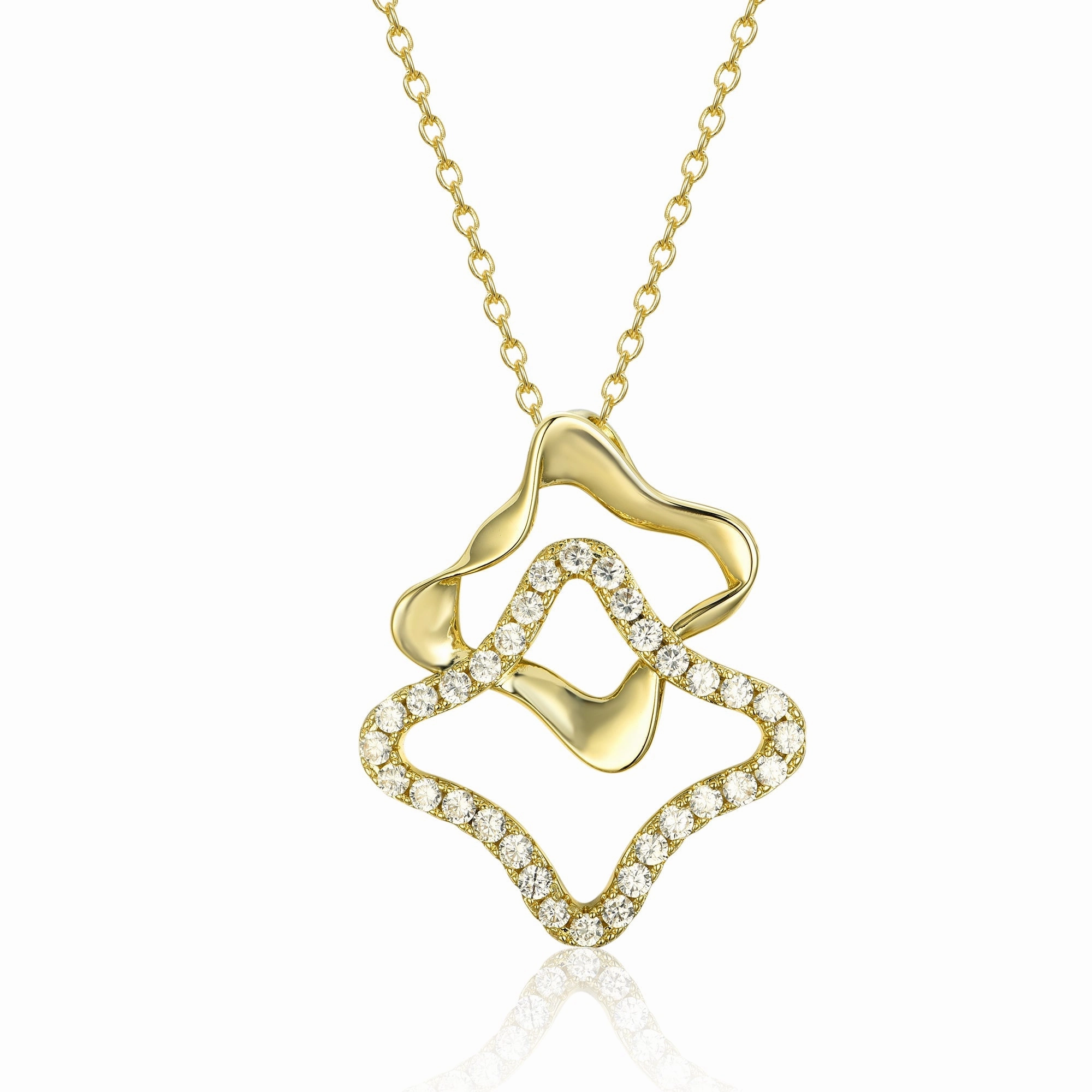 Model Shot Sterling Silver Double Geometric CZ Pendant Necklace