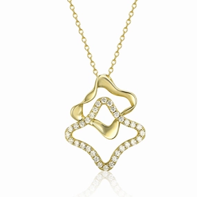 Model Shot Sterling Silver Double Geometric CZ Pendant Necklace