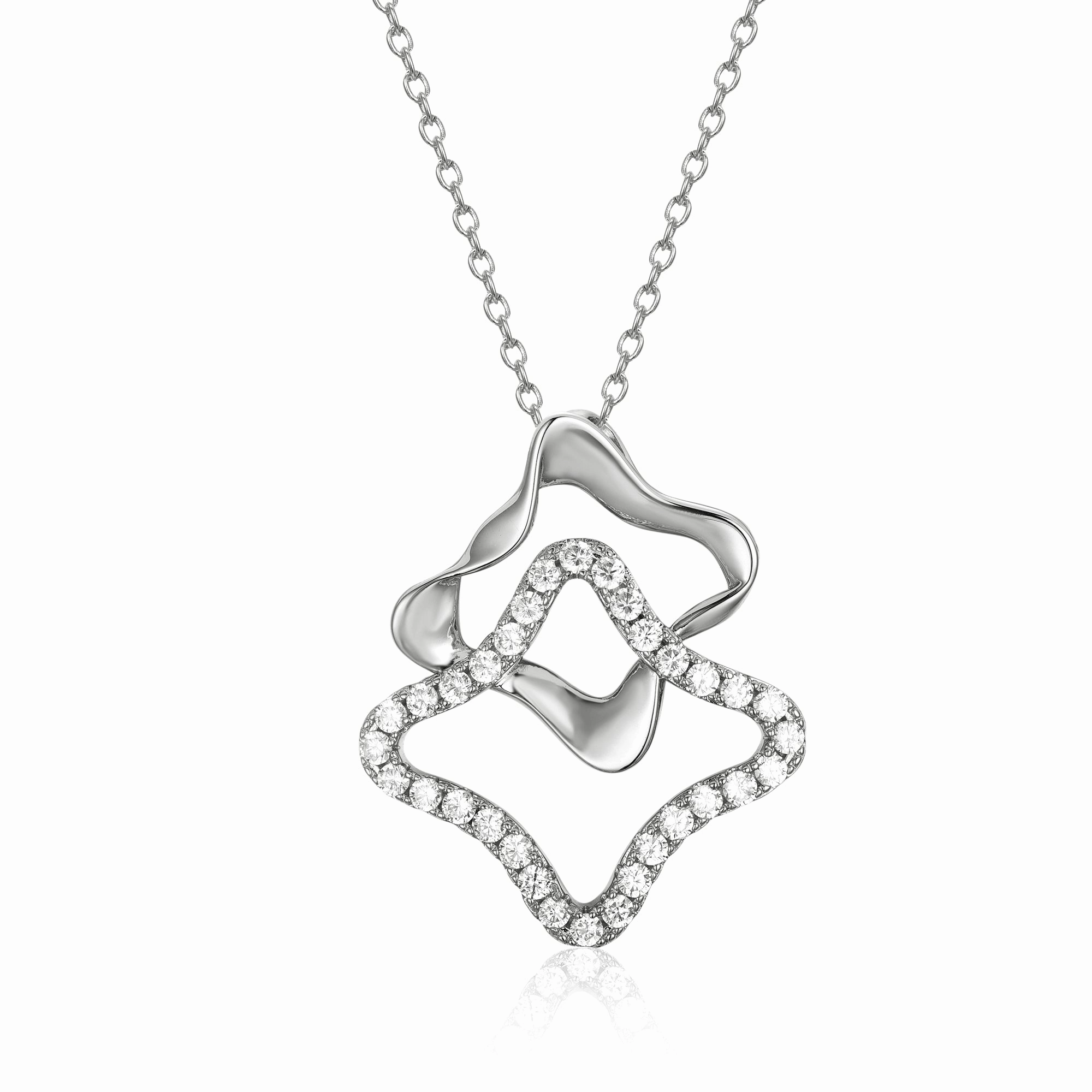 Dazzling Highlight Sterling Silver Double Geometric CZ Pendant Necklace