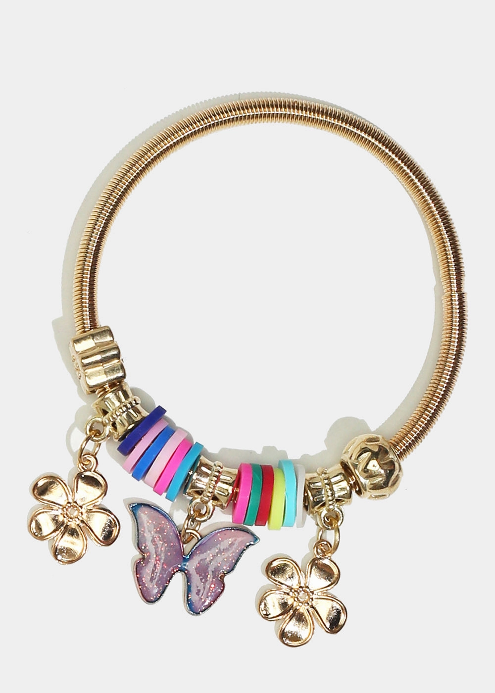 Luxury Shine Butterfly & Flower Charm Coil Bracelet