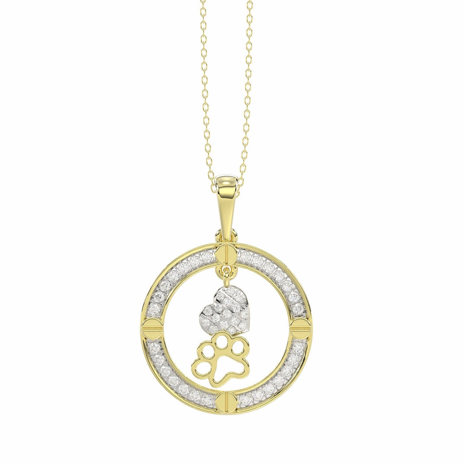 LADIES PENDANT WITH CHAIN 0.25CT ROUND DIAMOND 14K YELLOW GOLD Vogue Accent Sculpted Sparkle