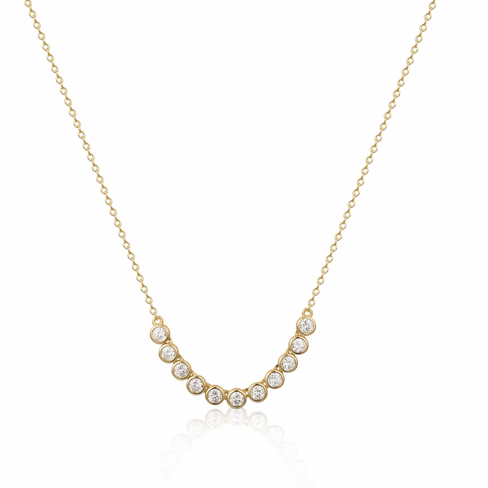 Gold-plated Sterling Silver Bezel Set CZ Soft Bar Necklace Outdoor Set