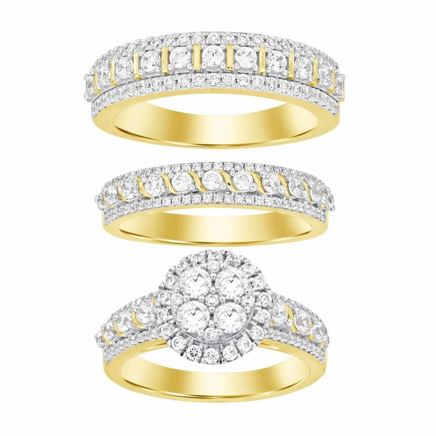UNISEX TRIOS SET 2.00CT ROUND DIAMOND 10K YELLOW GOLD Perfect Finish Romantic Layer
