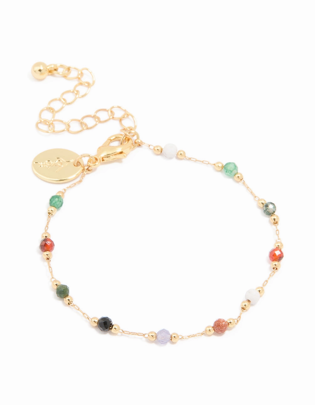Gold Plated Multicoloured Semi Precious Stone Beaded Bracelet Cultural Fusion Never-Ending Charm