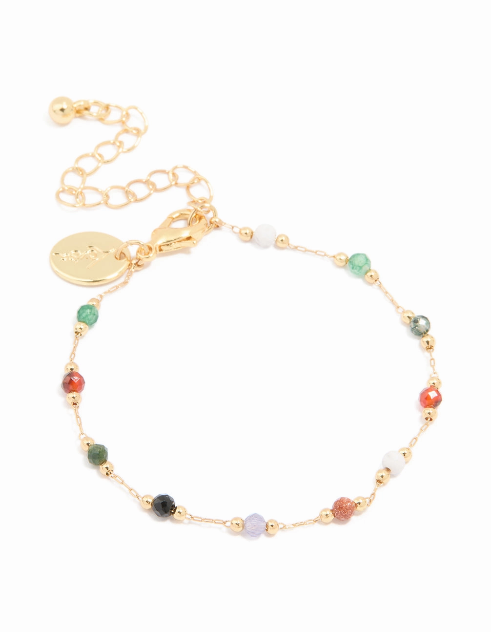 Gold Plated Multicoloured Semi Precious Stone Beaded Bracelet Old-School Focus