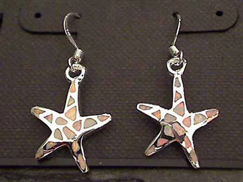 Mature Style Handcrafted Style Created Opal, Sterling Silver Starfish Earrings