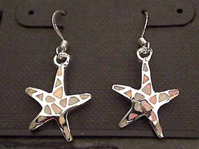 Mature Style Handcrafted Style Created Opal, Sterling Silver Starfish Earrings