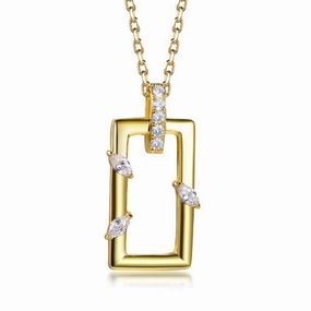 Gold Plated Sterling Silver Rectangular with Marquis and Round Jewel Accents Pendant Necklace Personalized Craft