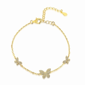 Subtle Feature Sterling Silver Adjustable 3 Micropave Butterflies Bracelet