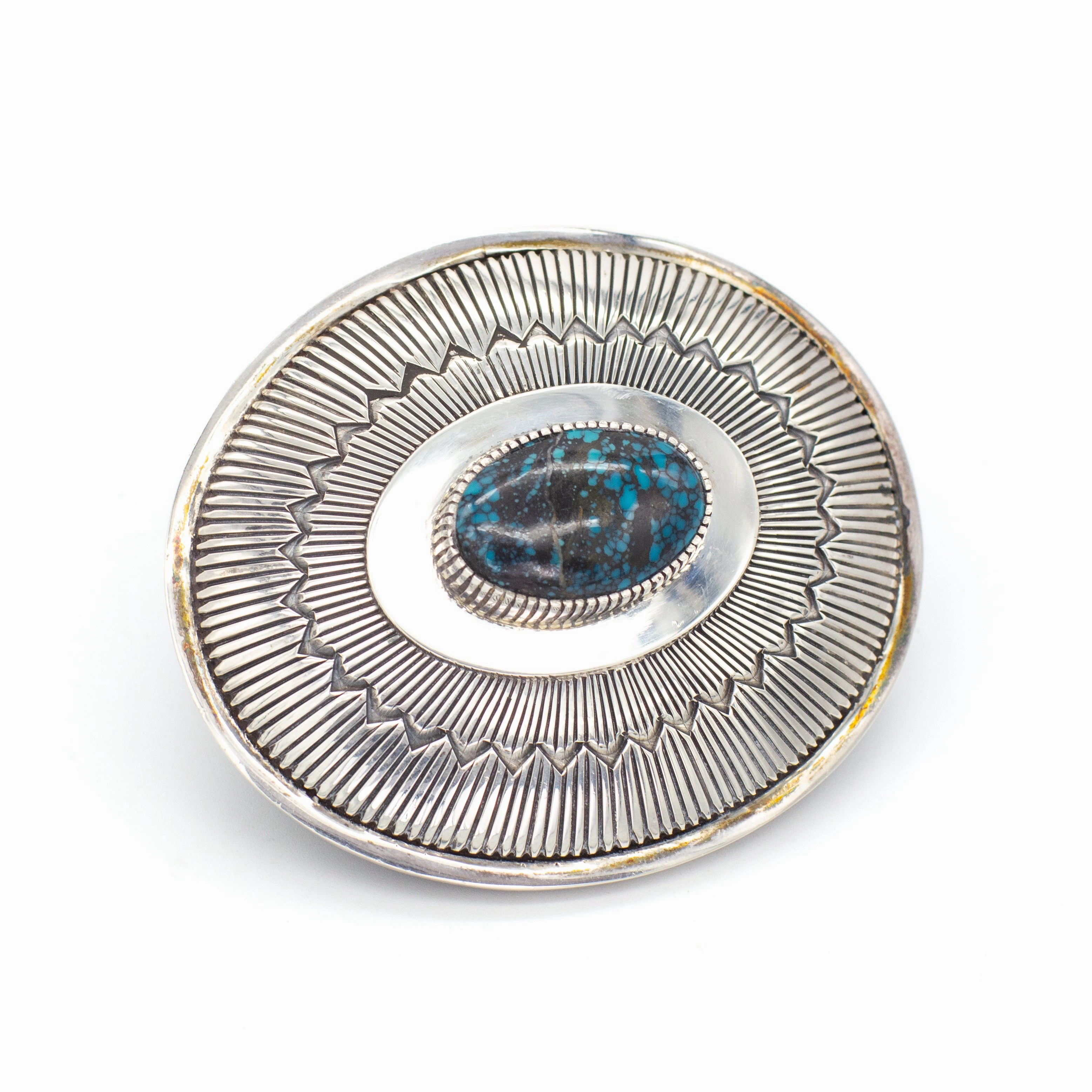 City Spark Gibson Nez Navajo Handmade Natural Turquoise Sterling Silver Belt Buckle