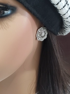 Rhodium or Rose Gold Plated Sterling Silver Micropave CZ Large Flower Stud Earring Opulent Edge
