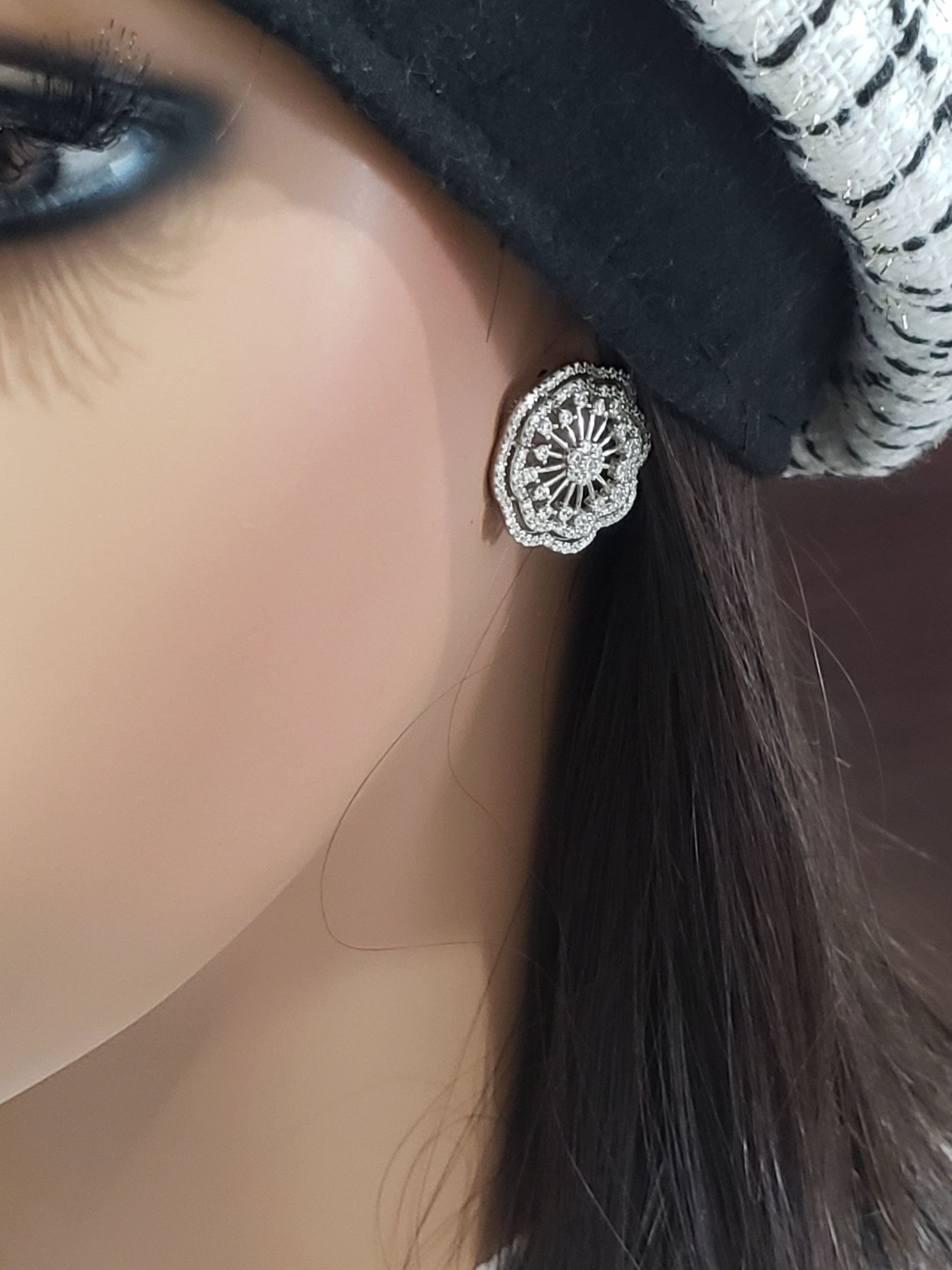 Rhodium or Rose Gold Plated Sterling Silver Micropave CZ Large Flower Stud Earring Opulent Edge