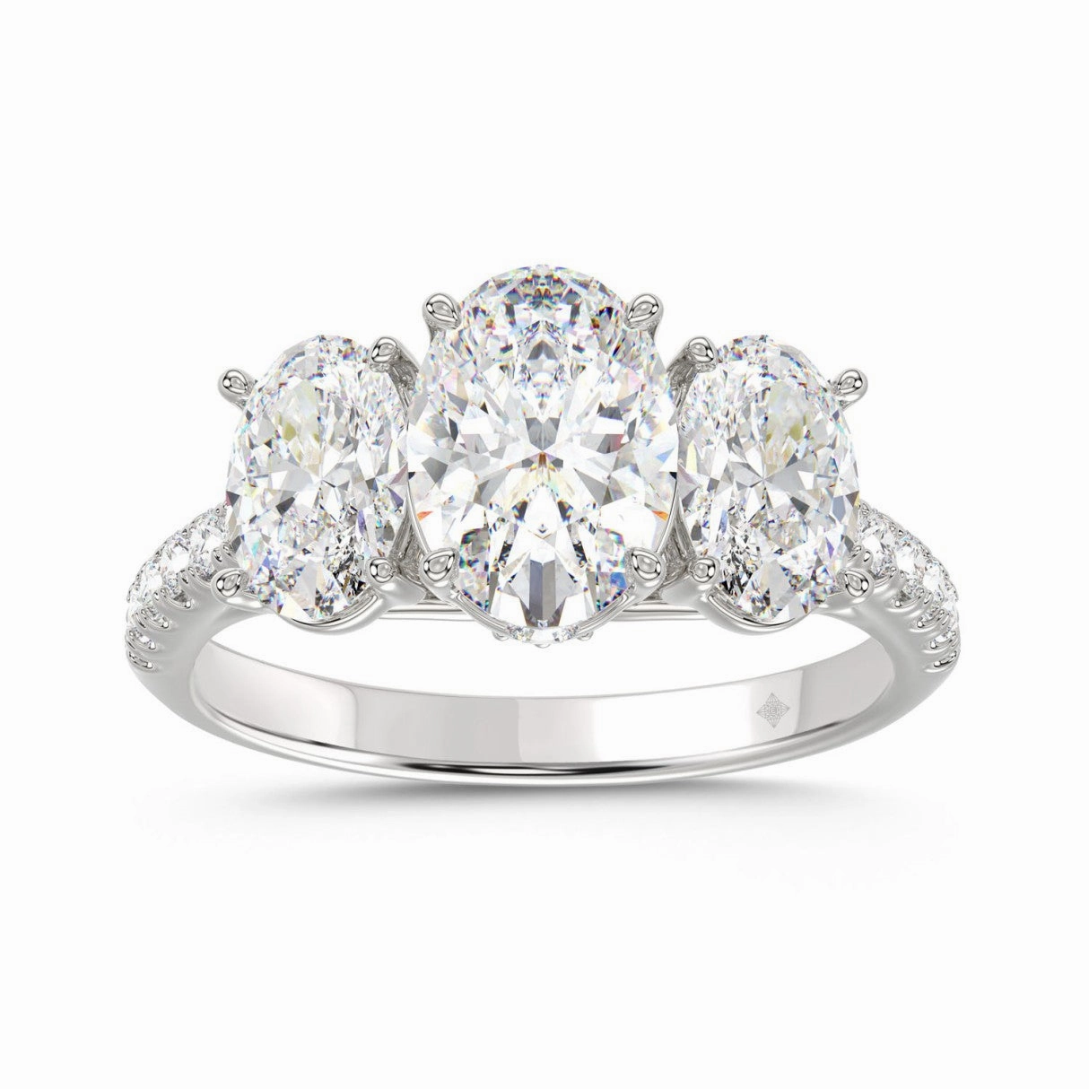 Sleek Finish LADIES RING 2 1/4CT OVAL/ROUND DIAMOND 14K WHITE GOLD (CENTER STONE OVAL DIAMOND 1CT )