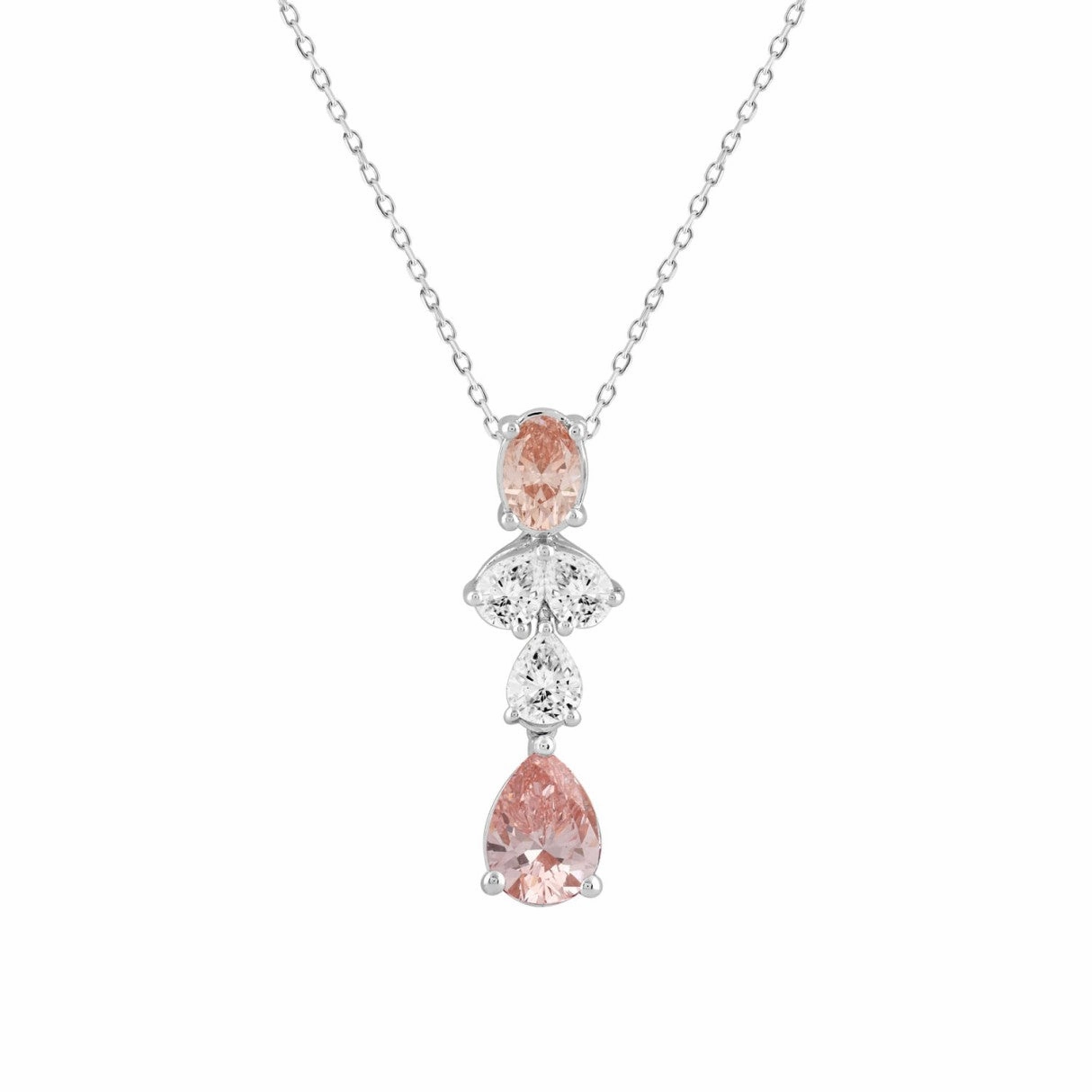 14K WHITE/ROSE GOLD 2.00CT PEAR/OVAL/DIAMOND LADIES PENDANT WITH CHAIN Layered Fit Daily Layer