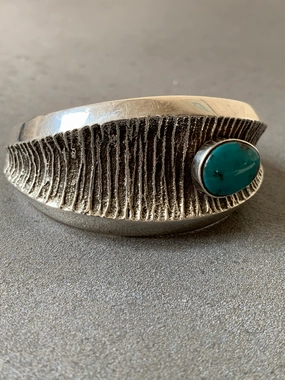 Philander Begay Navajo Tufa Casting Sterling Silver Turquoise Cuff Signature Finish
