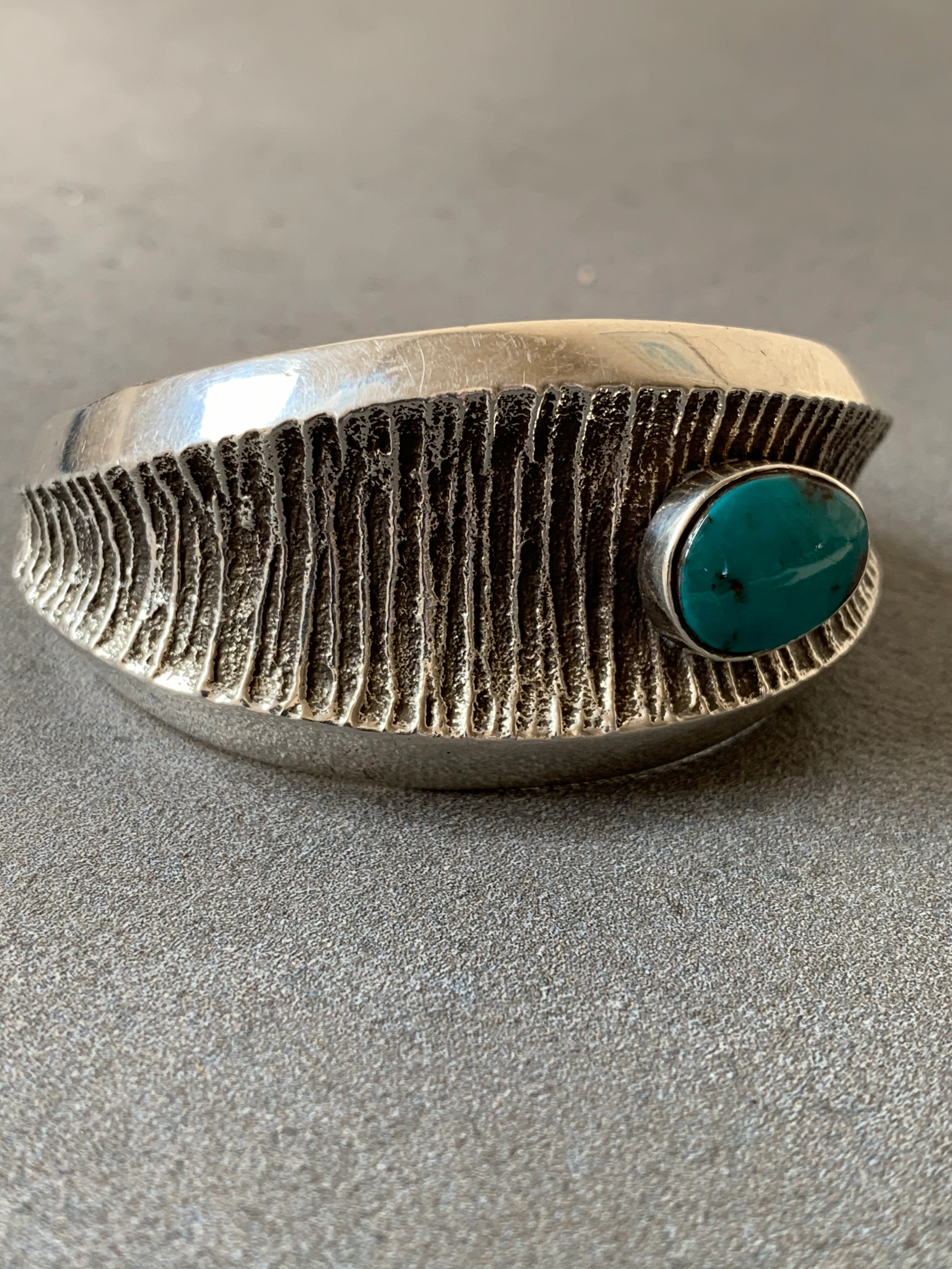 Philander Begay Navajo Tufa Casting Sterling Silver Turquoise Cuff Signature Finish