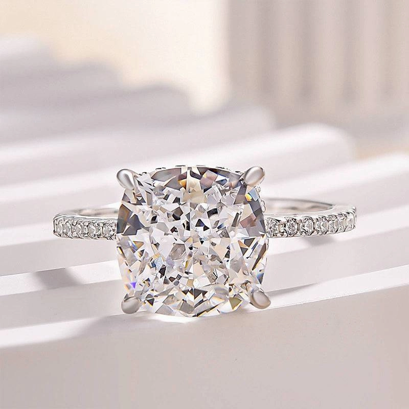 Louily Classic Cushion Cut Engagement Ring In Sterling Silver Classic Fit Lightweight Ornament