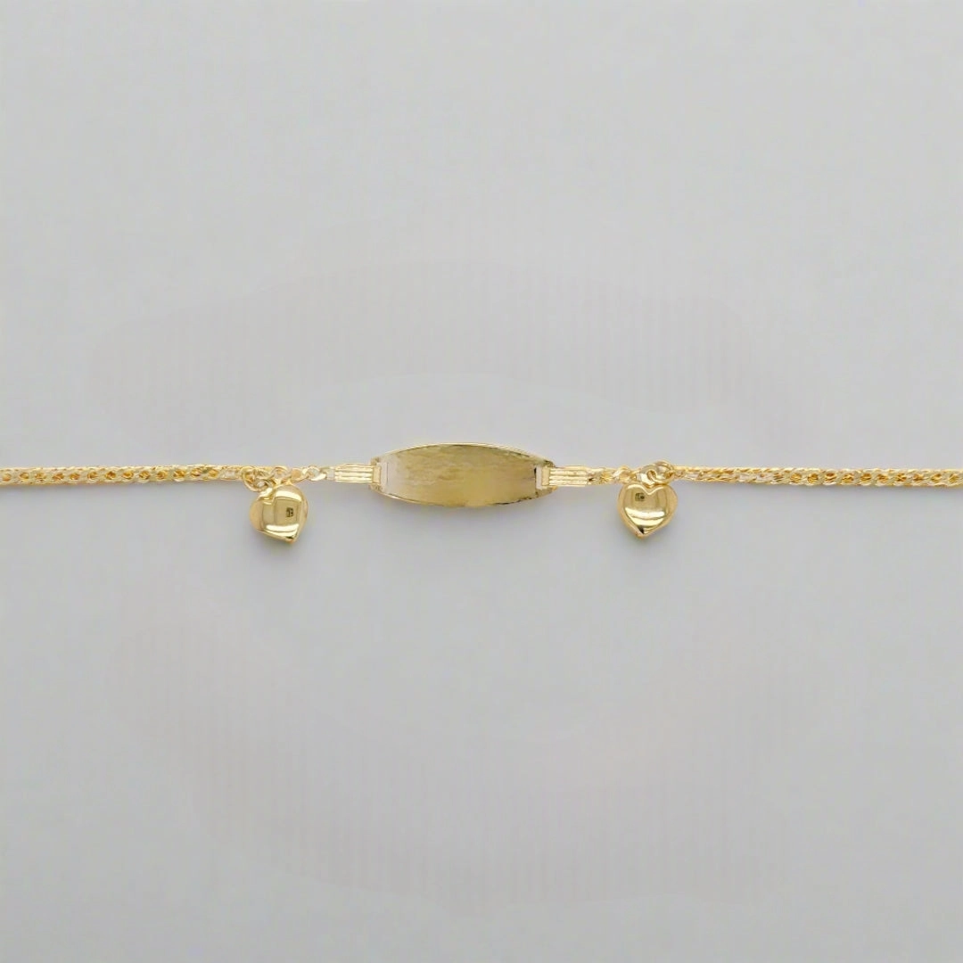 14k Gold Name Plate With Hearts Children's Bracelet Smooth Texture