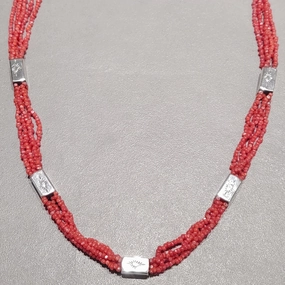 Coral Sterling Silver Beaded Necklace - Handmade Native American Modern Element Unique Spark