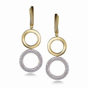 Sterling Silver Gold Plated Double Circle CZ Earring Bold Finish