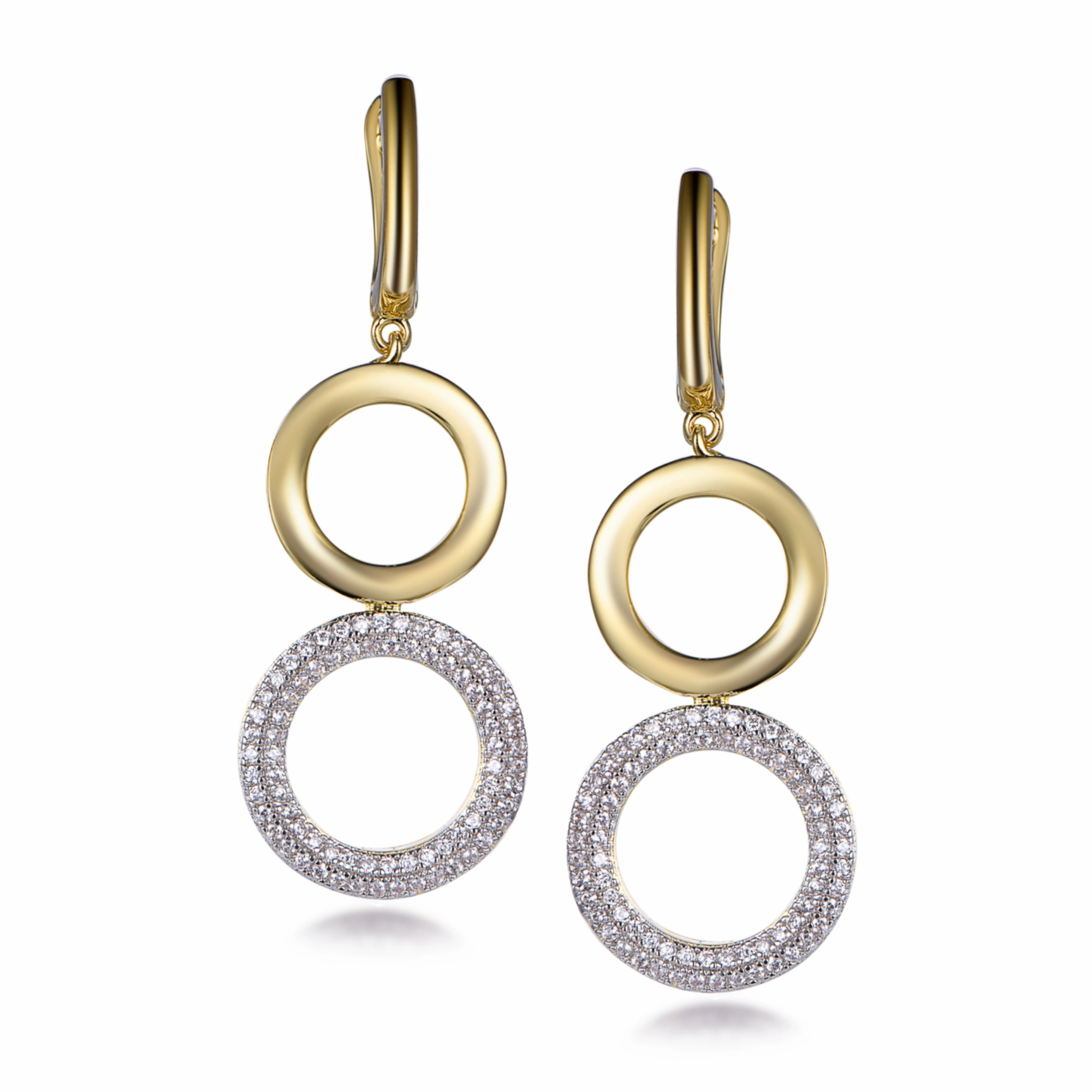 Sterling Silver Gold Plated Double Circle CZ Earring Bold Finish