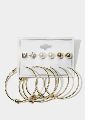 Neutral palette Enduring Shine 6-Pair Multi Stud & Hoop Earrings