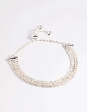 General Vision Handmade Goods Cubic Zirconia Triple Row Cup Chain Toggle Tennis Bracelet