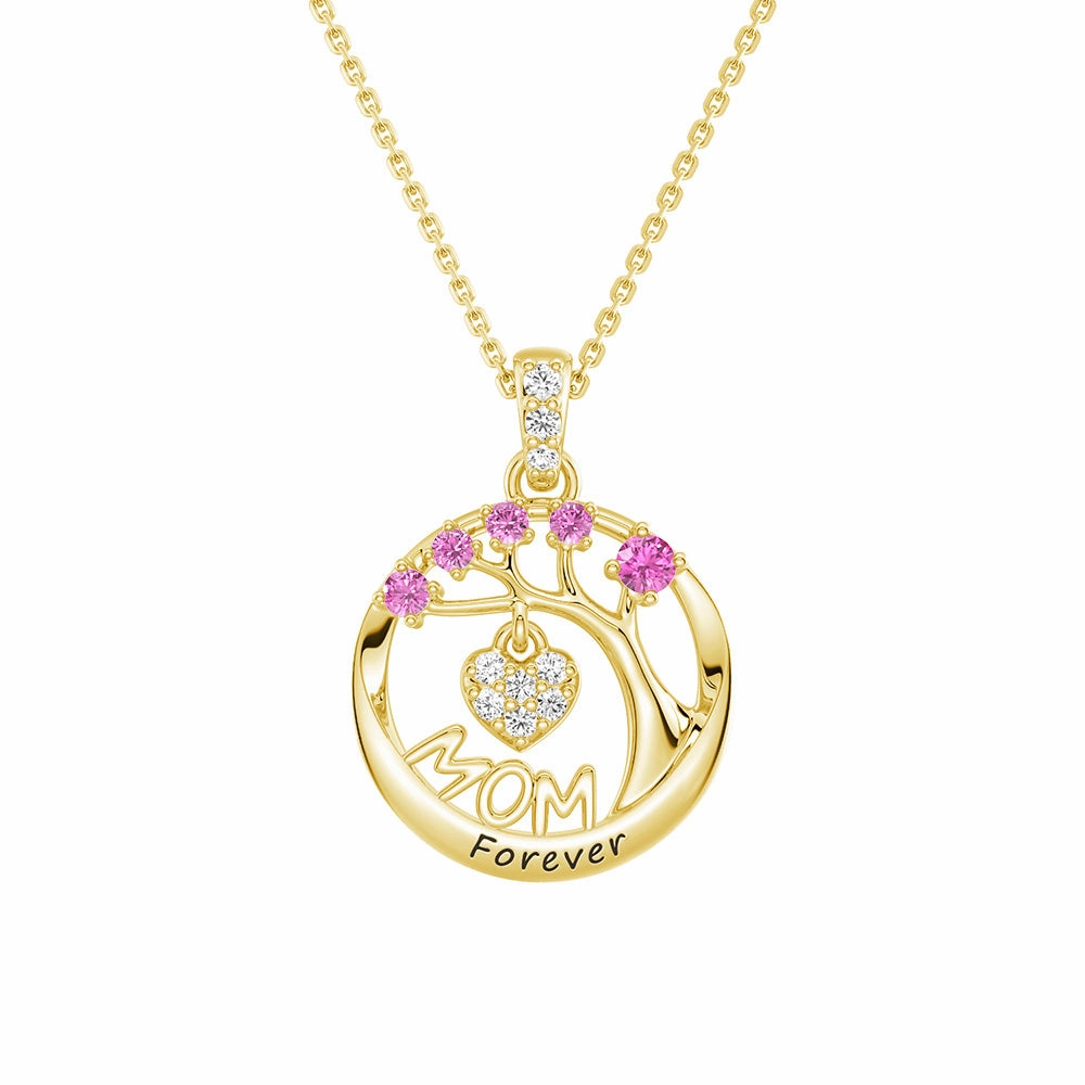 Custom Birthstone "Mom Forever" Tree of Life Necklace with Heart Pendant Vivid Edge
