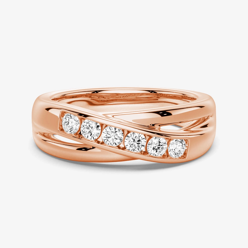 Modern Simplicity Vintage Token 5mm Crossover Channel Set Moissanite Men's Wedding Band