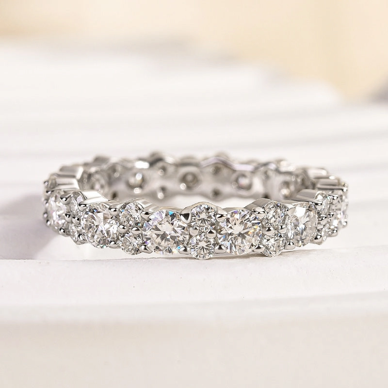 Louily Elegant Round Cut Full Wedding Band for Women In Sterling Silver Timeless Statement