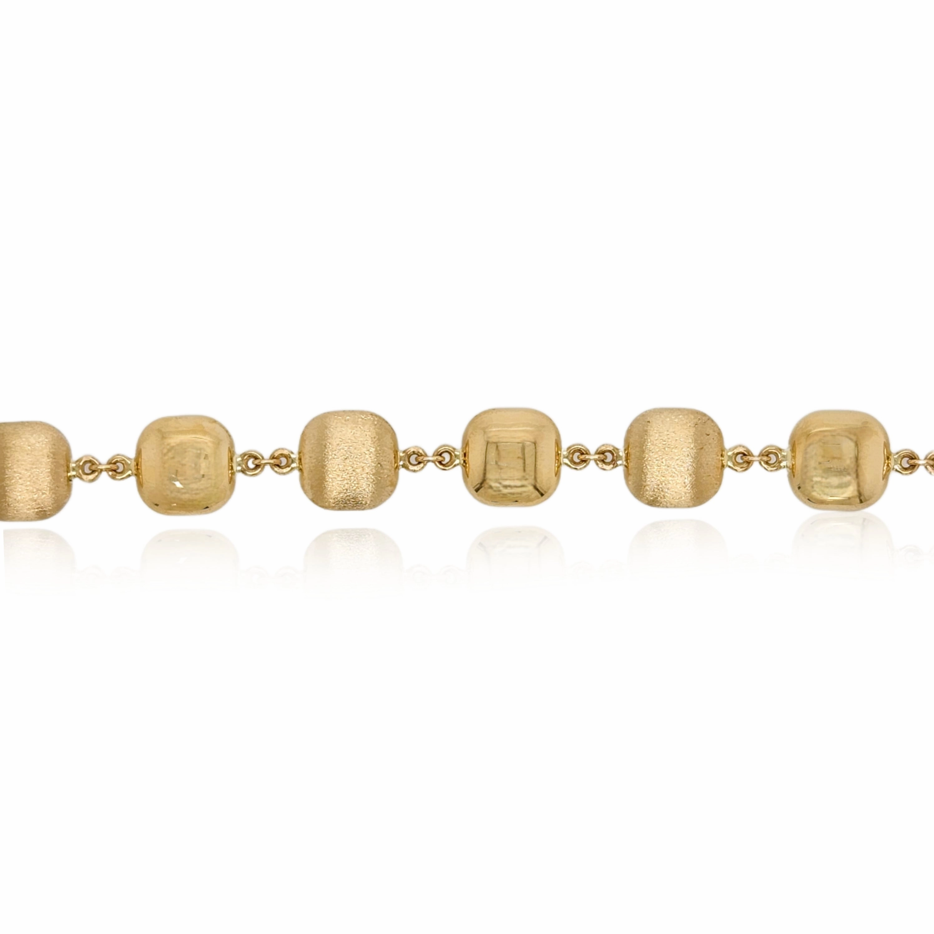 14k Gold Alternating Brushed  and Shiny Gold Square Shapes Bracelet Delicate Flash