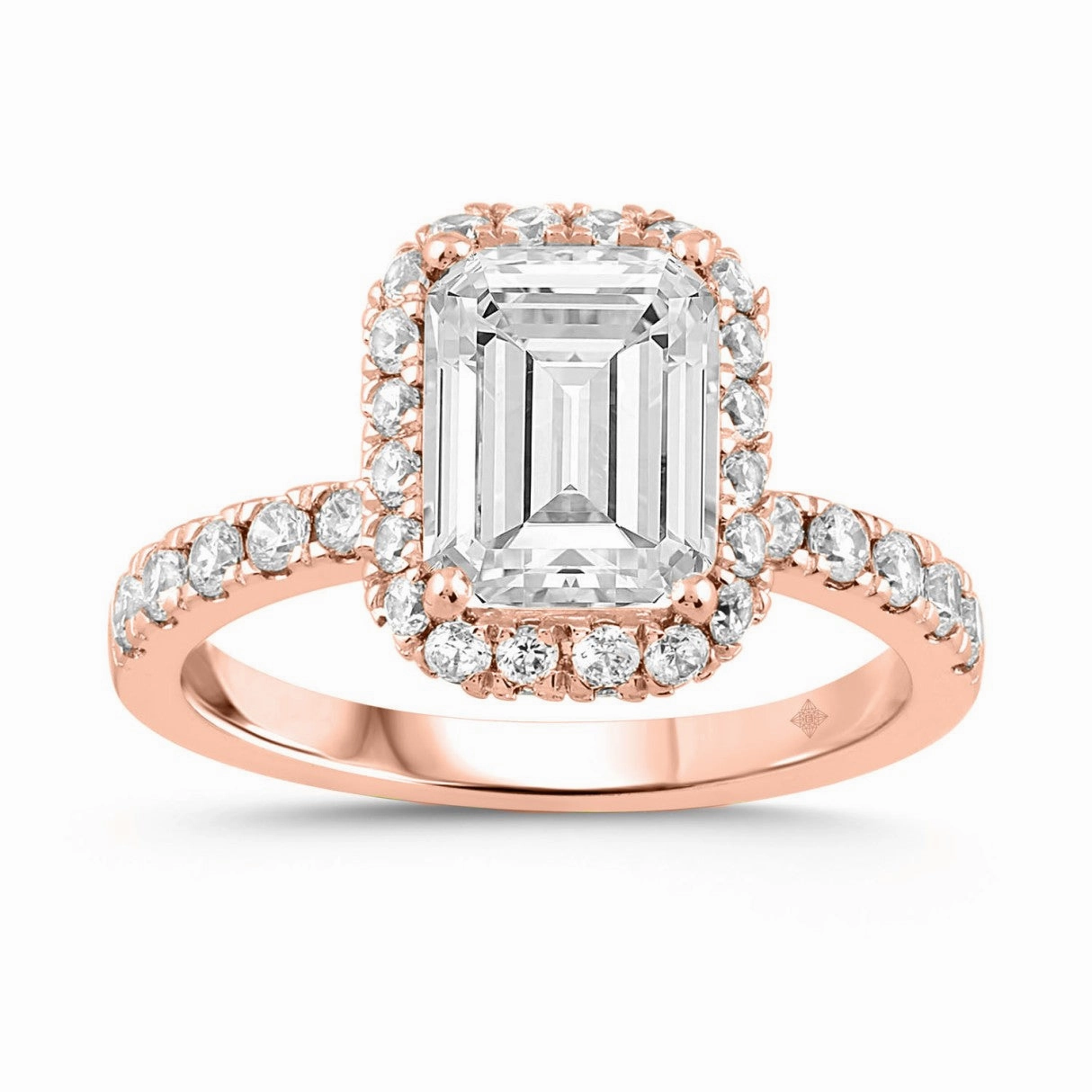 LADIES RING 4.00CT ROUND/EMERALD DIAMOND 14K ROSE GOLD (CENTER STONE EMERALD DIAMOND 3.00CT) Everyday Edge