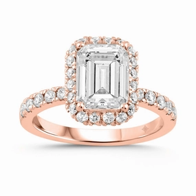 LADIES RING 4.00CT ROUND/EMERALD DIAMOND 14K ROSE GOLD (CENTER STONE EMERALD DIAMOND 3.00CT) Everyday Edge