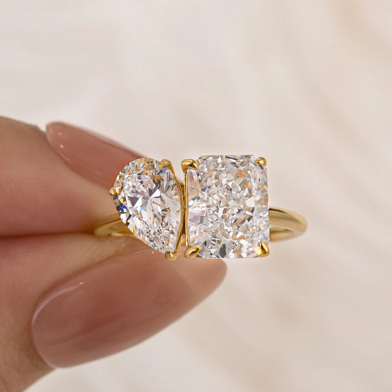 Toi et Moi Radiant & Pear Cut Engagement Ring In Sterling Silver Premium Article