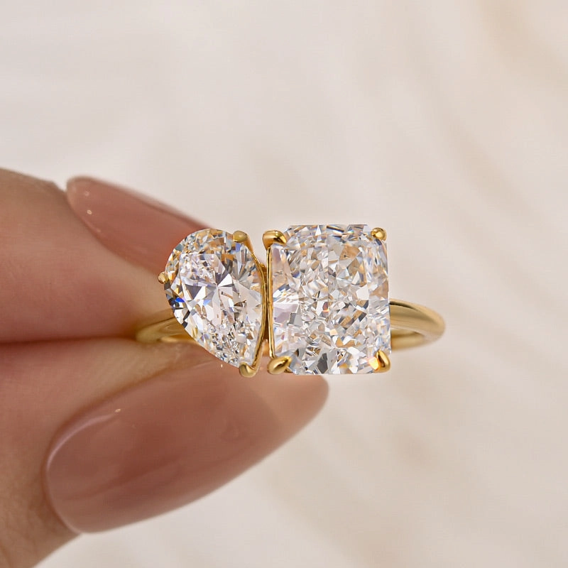 Secure Accessory Toi et Moi Radiant & Pear Cut Engagement Ring In Sterling Silver