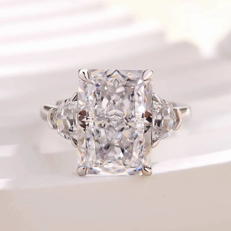 Louily Luxurious Crushed Ice Radiant Cut Three Stone Engagement Ring Delicate Symbol