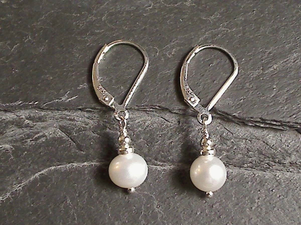Pearl, Sterling Silver Earrings Radiant Sparkle Starry Night