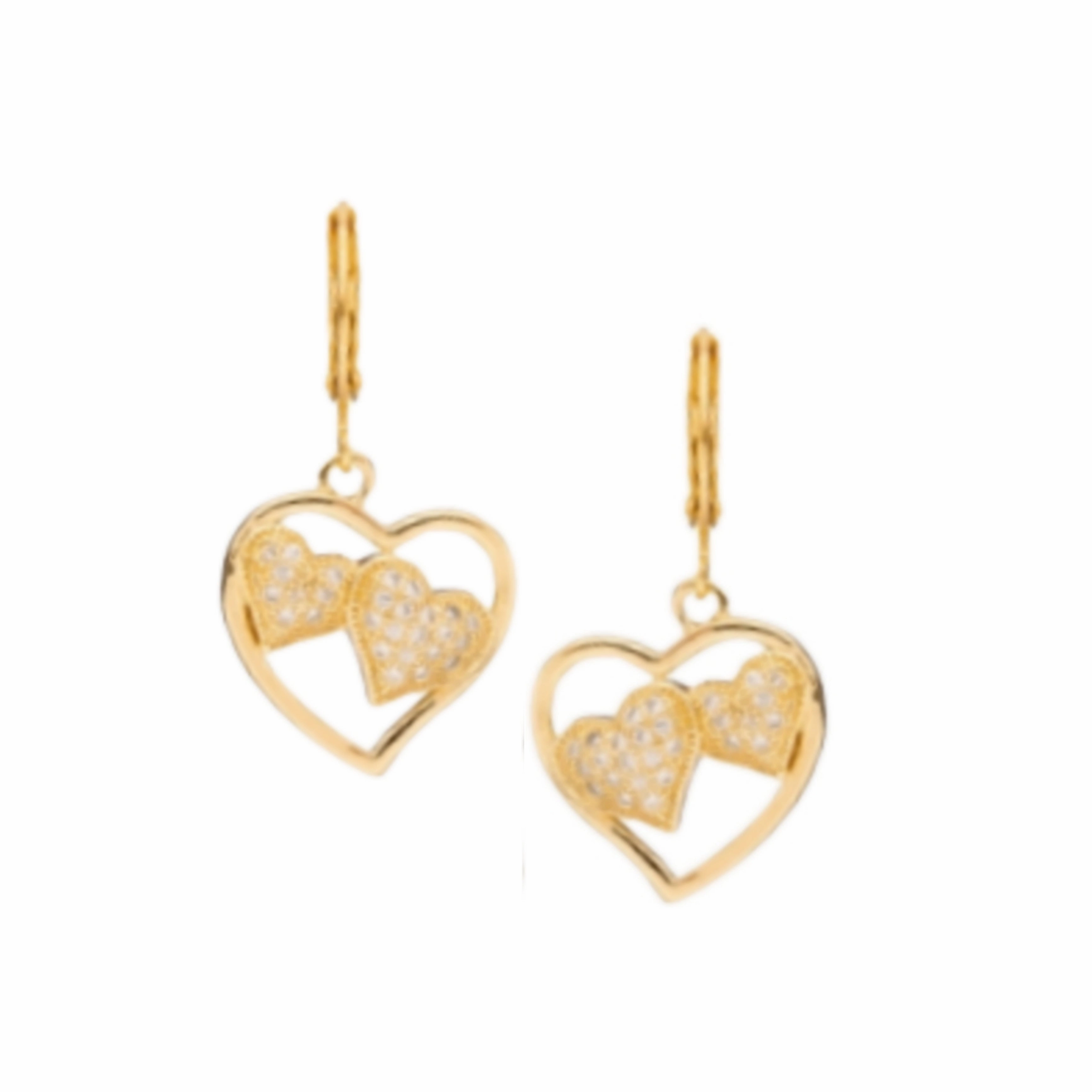 Surgical Steel Open CZ Heart With Inside Double Puffy Heart Earring Cozy Glam