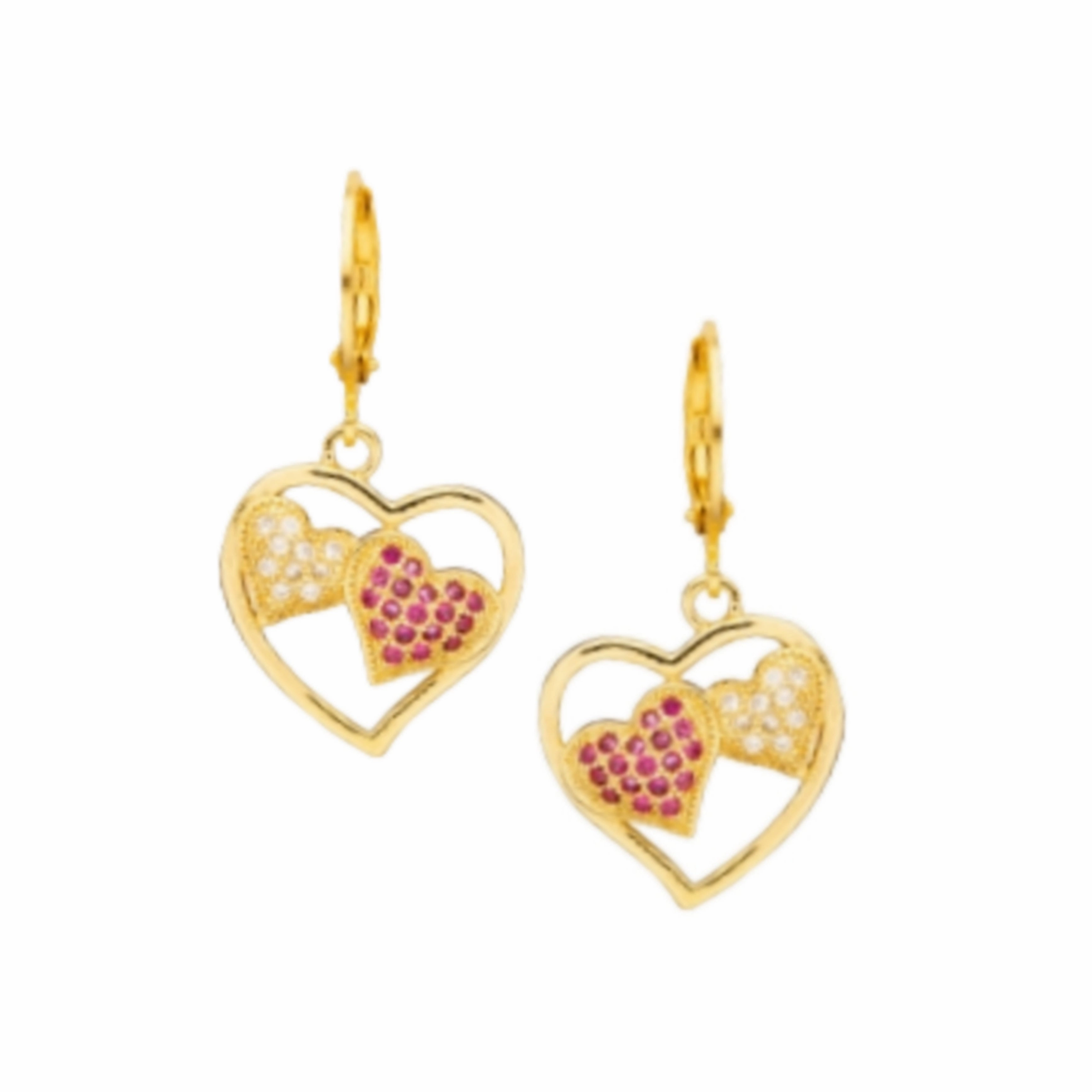 Surgical Steel Open CZ Heart With Inside Double Puffy Heart Earring All Time Gleaming Edge
