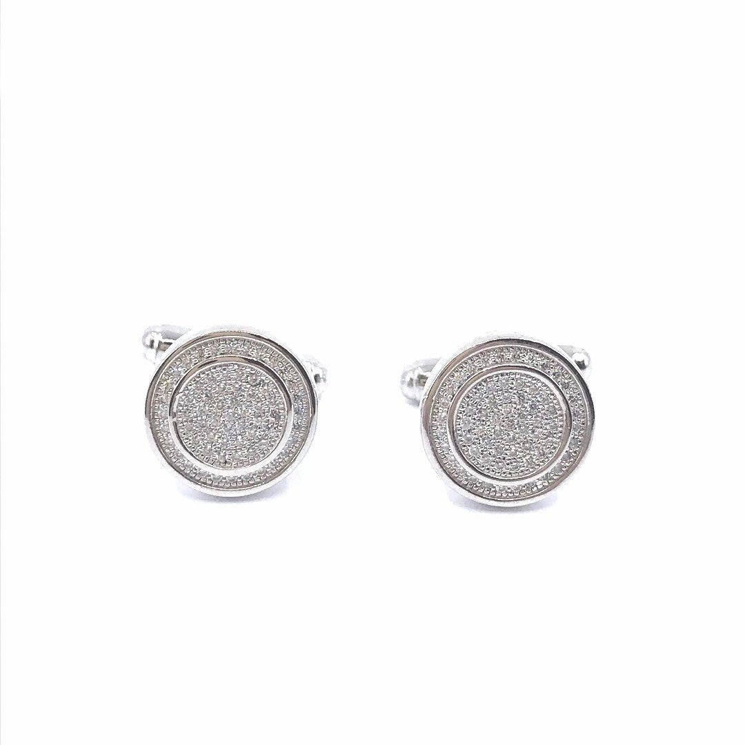 Sterling Silver Circle Shiny Border and Interior Circle Cufflinks Timeless Glow
