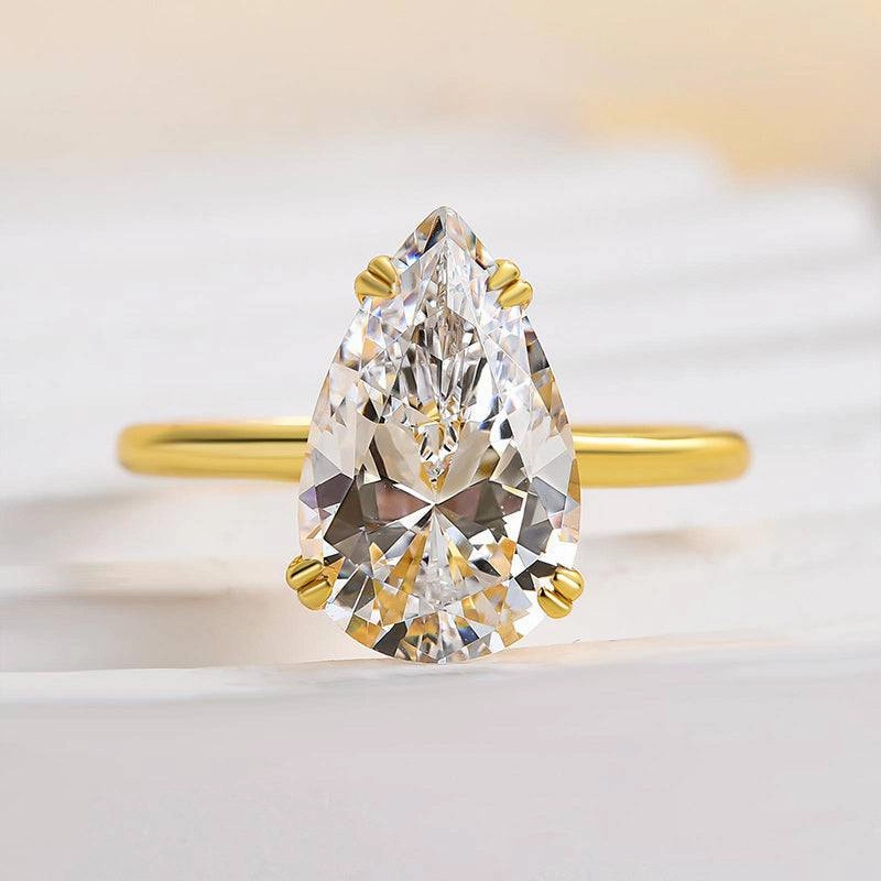 Louily Sparkle Pear Cut Yellow Gold Engagement Ring Gorgeous Look