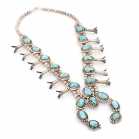 Sterling Silver Turquoise Squash Blossom Necklace Hallmark Unknown elegant design